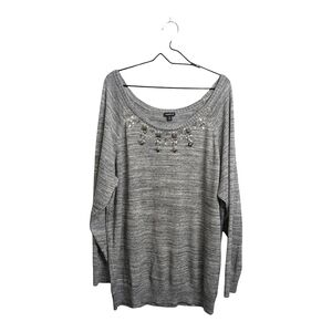 Torrid Gray Pullover Sweater Boat Neck Long Sleeve Embellished Rhinestones 3X